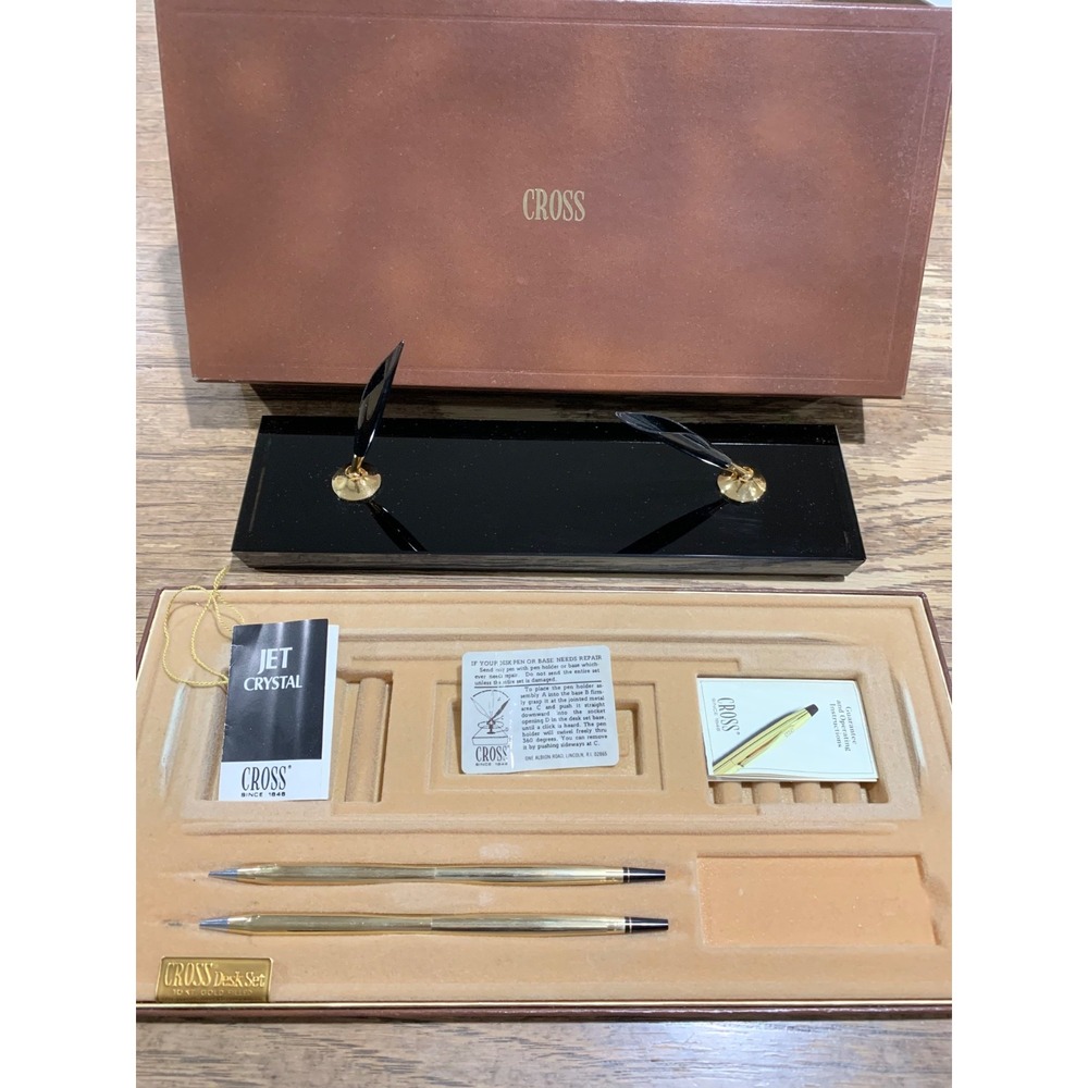 Vintage Gold 10KT GF Cross Pen and Pencil Desk Set with Black Onyx Base USA Made